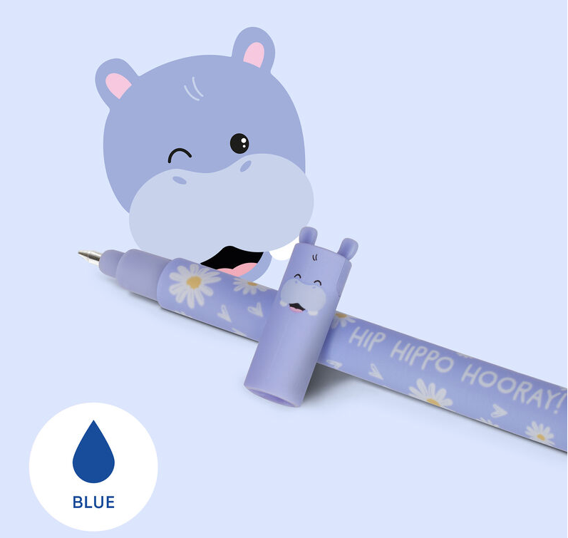Stylo effaçable bleu - Hippopotame
