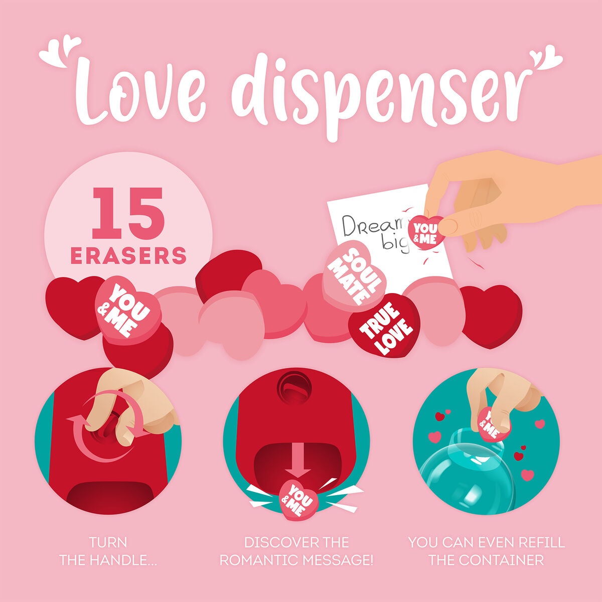 Mini distributeur de gommes coeurs
