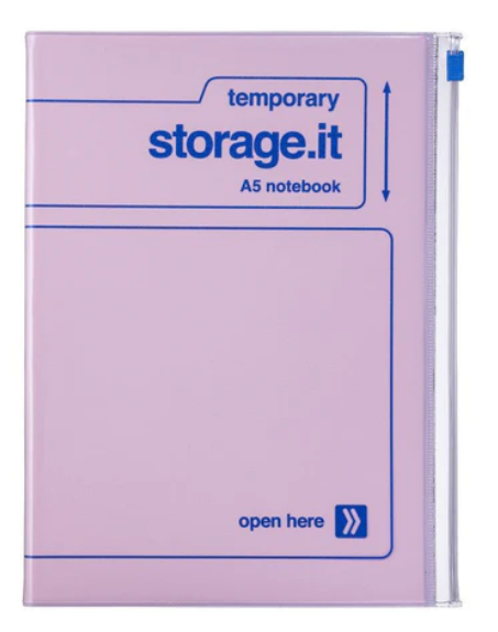 Carnet A5 avec couverture zippée - rose
