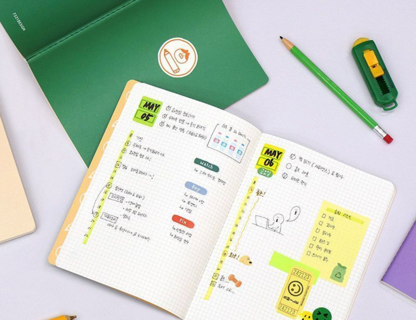 Carnet à pages à carreaux - vert